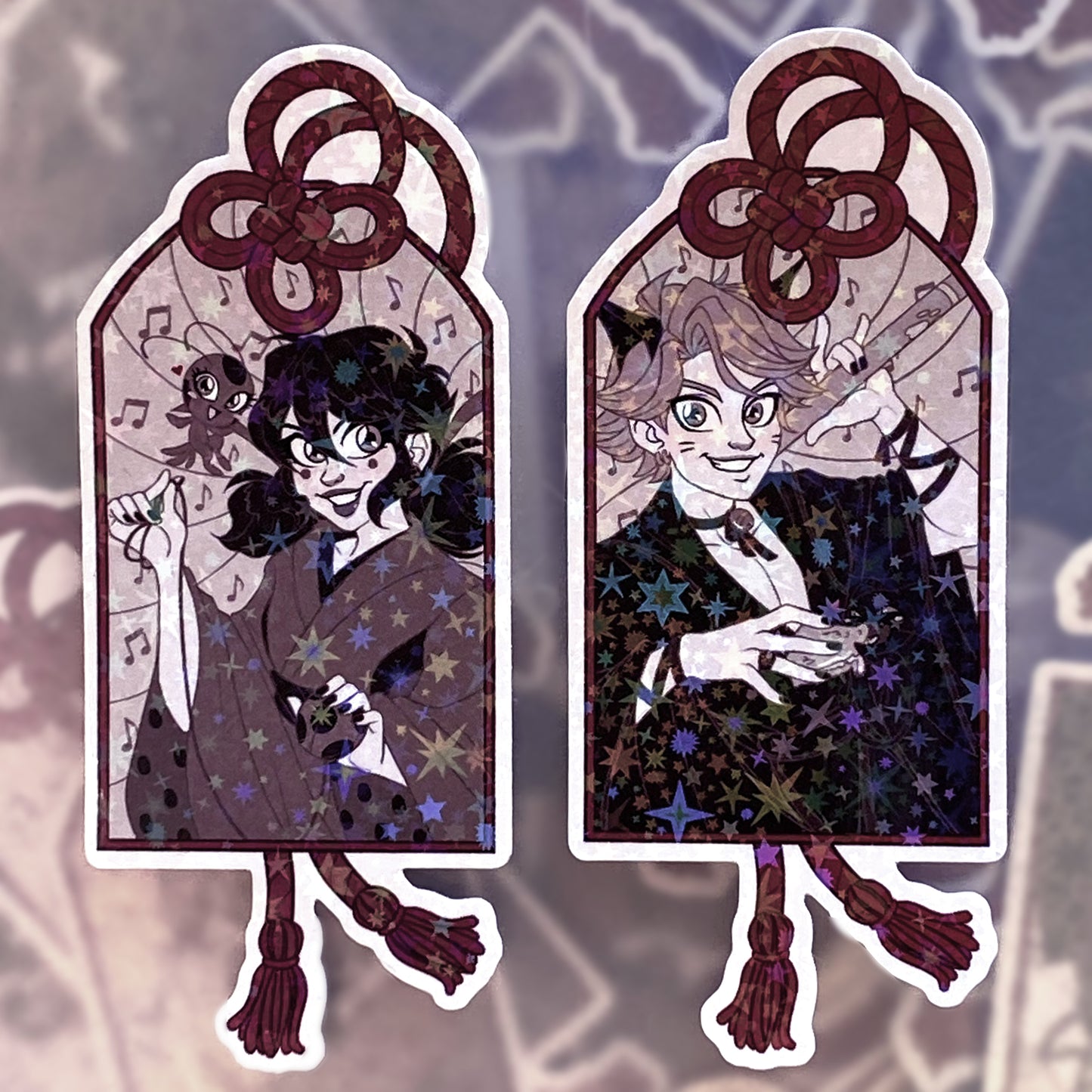 The Lucky Charm Serie Anniversary Edition: Marinette & Adrien cut-out holographic stickers 8x8cm