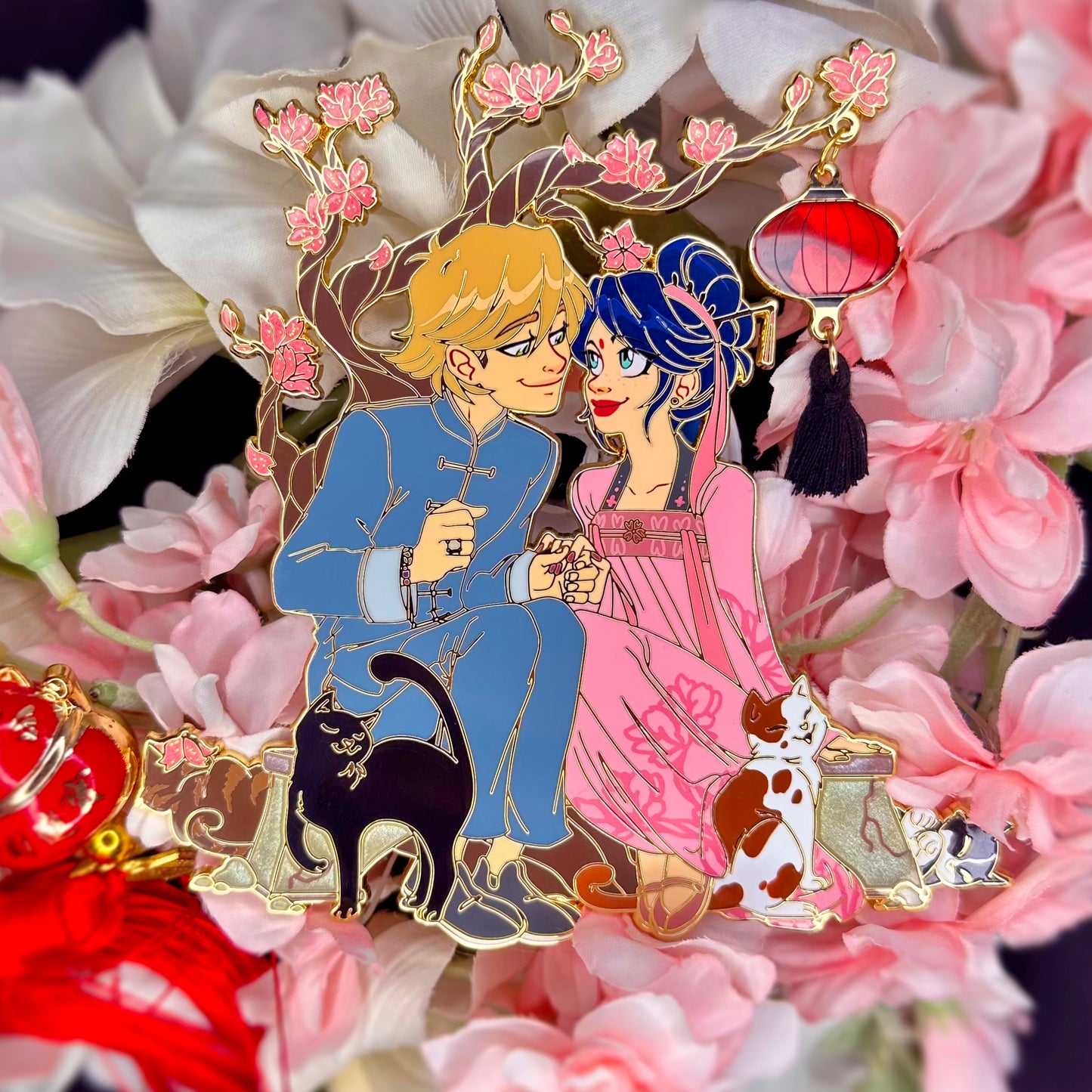 Festive Adrienette with Cats hard enamel pin