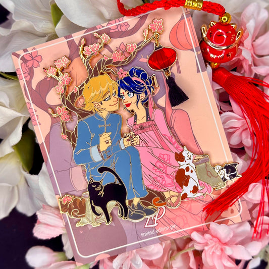 Festive Adrienette with Cats hard enamel pin