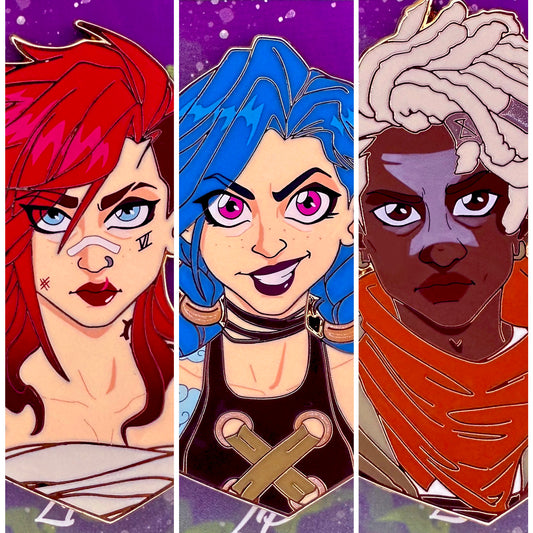 Arcane busts hard enamel pins [Vi, Jinx, Ekko]
