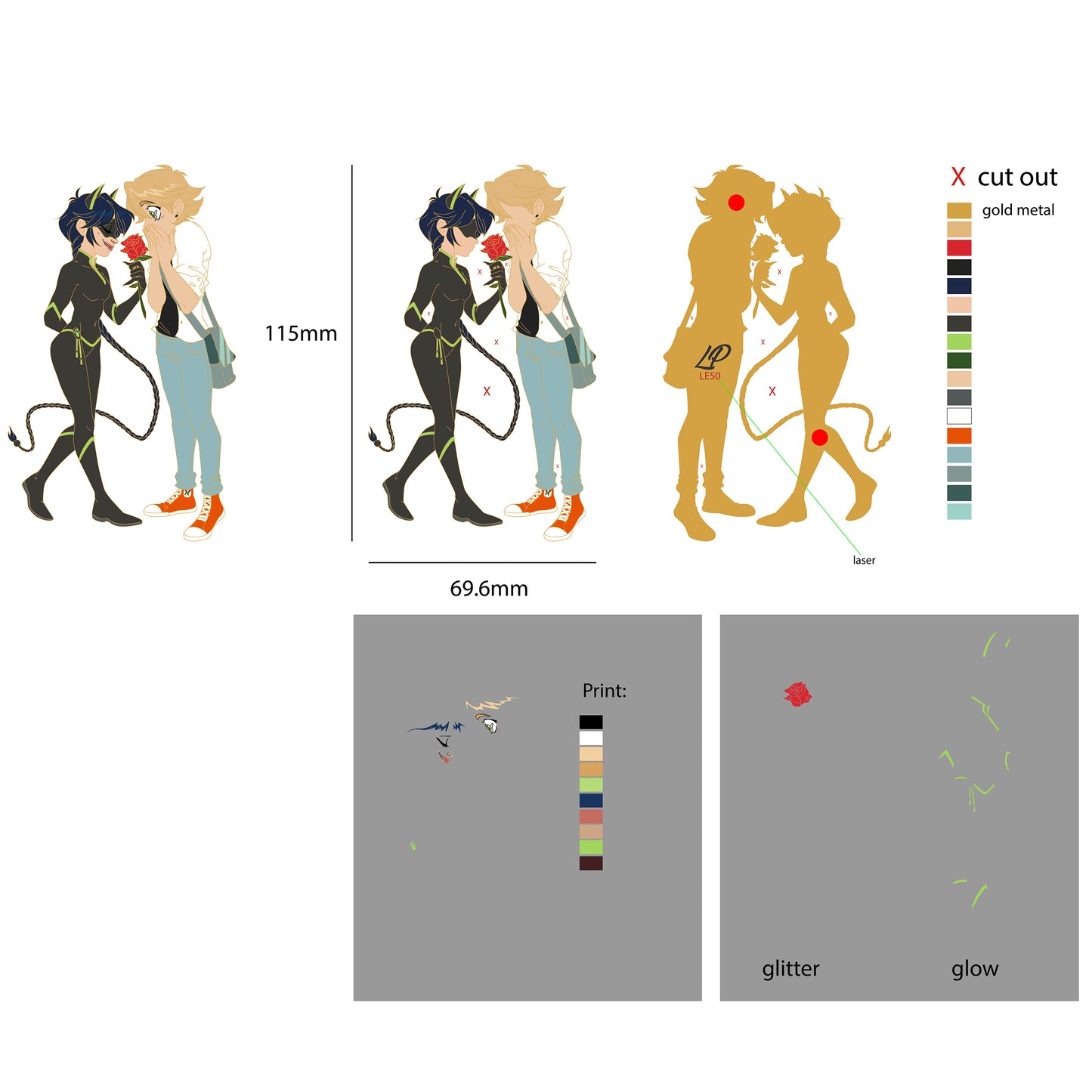 Lady Noire Romantic Adventures hard enamel pins [SET] - PREORDER